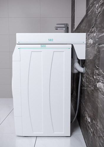 Раковина из литьевого мрамора Paulmark WELT PM730431 59х58 над стиральной машиной цвет белый 1 отверстие под смеситель - фото 4